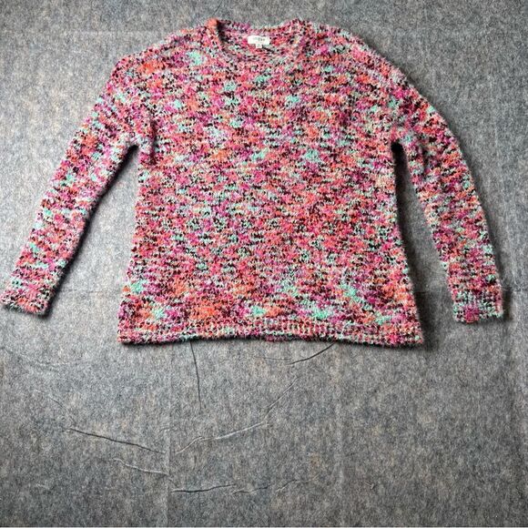 Umgee Women’s M Fuzzy Shaggy Knit Sweater Multicolor Pink Mint Pullover - Picture 1 of 8